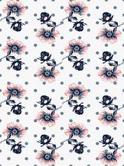 Vintage wallpaper seamless rose flower pattern on circles polka background vector illustration