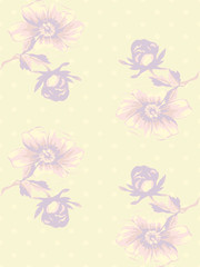 Fototapeta na wymiar Vintage wallpaper seamless rose flower pattern on circles polka background