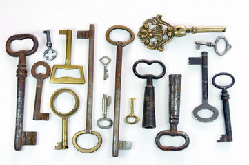 Collection of old keys, flat lay