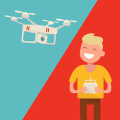 guy manages quadrocopters Vector illustration flat design
