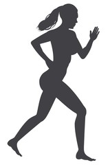 Running young woman black silhouette | Vector illustration nude girl runs isolated on white