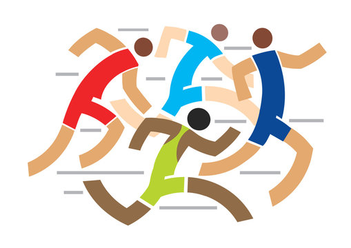 Runners competition.
Colorful stylized illustration of race runners. Vector available.
