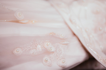 Vintage stylish white wedding dress fabric closeup