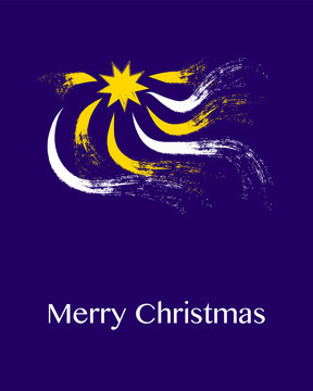 Star and light rays in night sky with Christmas greeting