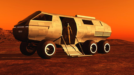 The image of the astronaut and mars rover 3D illustration © Sergey Drozdov