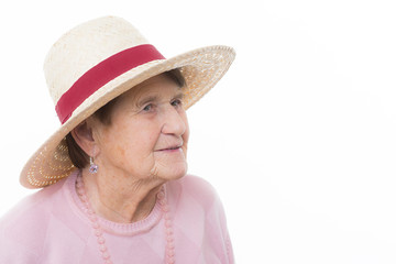 seniorin mit sonnenhut
