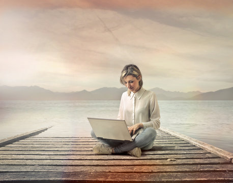Woman using her laptop