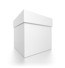 Closeup white cube blank box with cover isolated on white background.