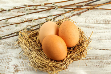 Easter eggs  and willow branches.