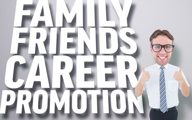 Geeky businessman smiling with thumbs up