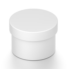 Isometric white cylinder blank box with cover isolated on white background.