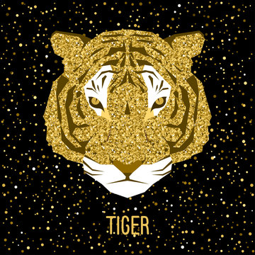 Abstract tiger. Golden sparkle glitter texture.