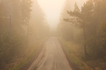 Dirt road and thick fog