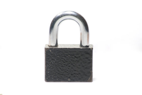  Metal padlock on white background-
