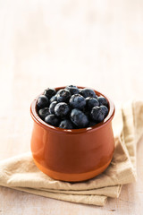 Blueberries in ceramic pot