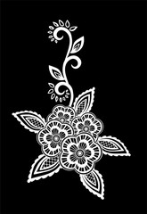 beautiful monochrome black and white flowers and leaves isolated.