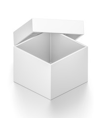Isometric white open cube blank box with cover isolated on white background.