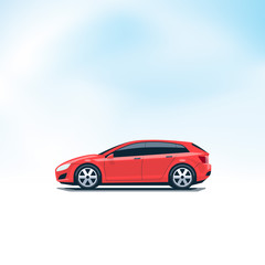 Plakat Isolated Red Car Hatchback Side View