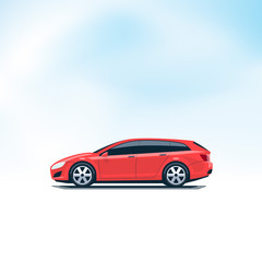 Isolated Red Car Station Wagon Combi Side View