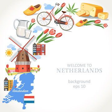 travel Netherlands background fly symbols round corner