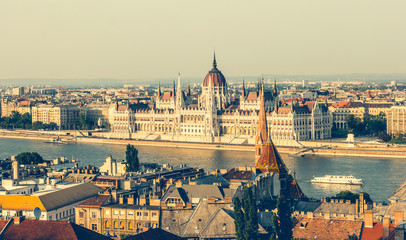 view from Fishermen Bastion on National Hungarian Parliament