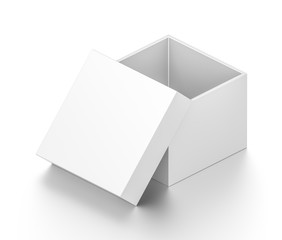 Isometric white open cube blank box with cover isolated on white background.