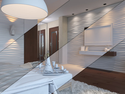 3d render of bedroom interior design in a contemporary style.
