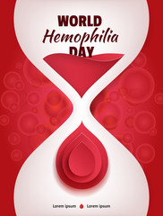World Hemophilia Day. Liquid sand watch illustration with red blood drop - 107536938