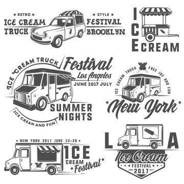 food truck and ice cream emblems, badges and design elements
