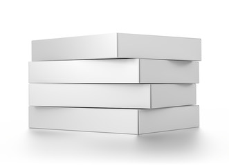 Group of white blank pizza boxes isolated on white background.