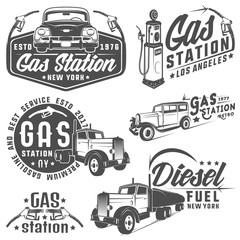 Set of retro gas station car and design elements ,emblems,logo,labels.