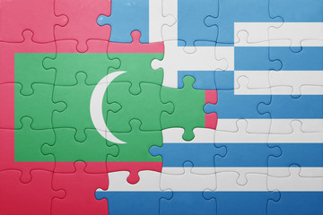 puzzle with the national flag of maldives and greece
