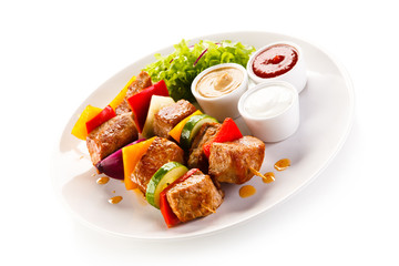 Kebabs - grilled meat and vegetables 