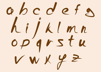 hand drawn grunge brown font, alphabet, vector