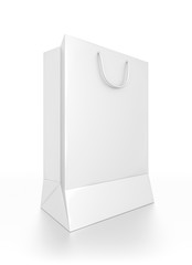 Closeup white tall rectangle blank bag isolated on white background.