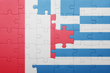 puzzle with the national flag of peru and greece