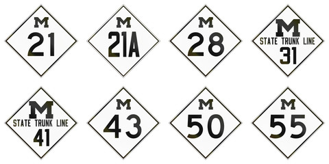 Collection of historic Michigan Route shields used in the United States