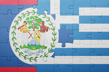 puzzle with the national flag of belize and greece