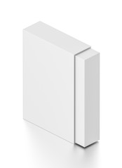 Isometric white tall rectangle blank box isolated on white background.