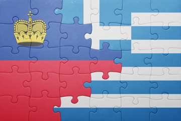 puzzle with the national flag of liechtenstein and greece