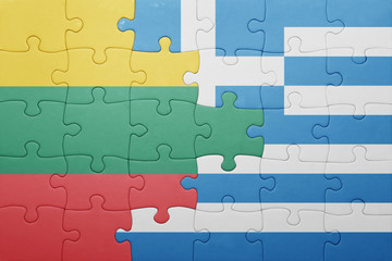 puzzle with the national flag of lithuania and greece