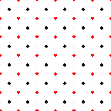 Playing Cards Signs Casino Seamless Pattern Background. Black, R