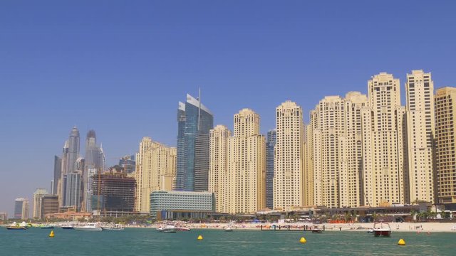 sunny day dubai marina jbr block beach panorama 4k uae

