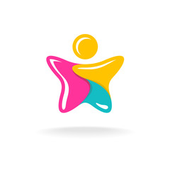 Man in a star shape colorful logo. Color parts with white flash