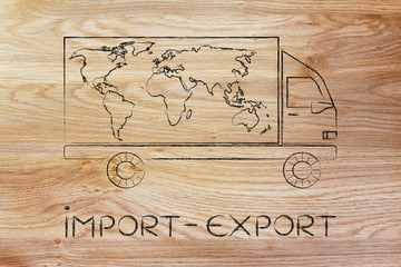 delivery truck with world map design, import-export