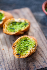 Garlic bread with wild garlic leaves
