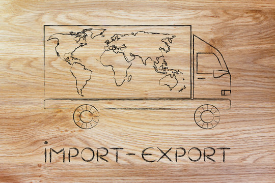 delivery truck with world map design, import-export