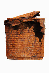 rusty can isolated on white background.