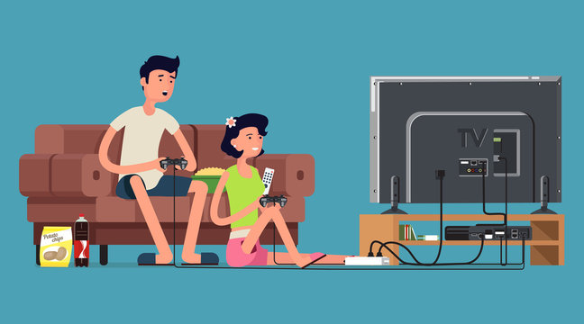 man and woman playing video games