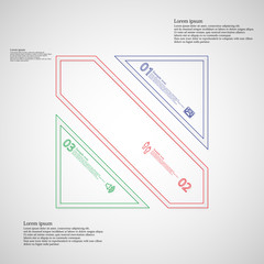 Square divided to three color parts infographic on light background